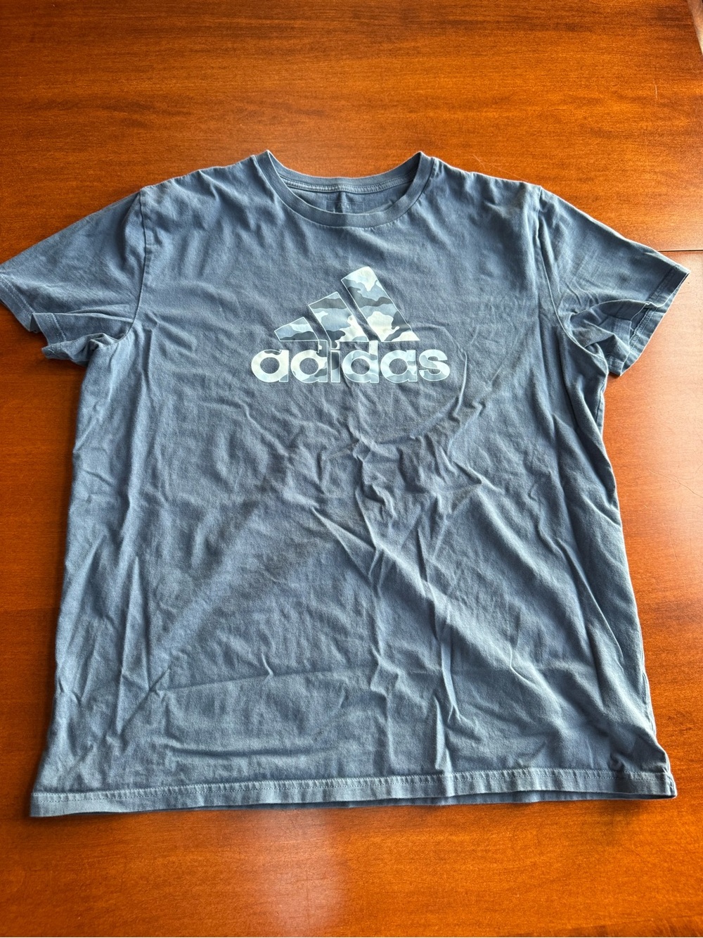 Adidas Boys Youth XL 14-16 Blue Gray Camo Logo Graphic T-Shirt
